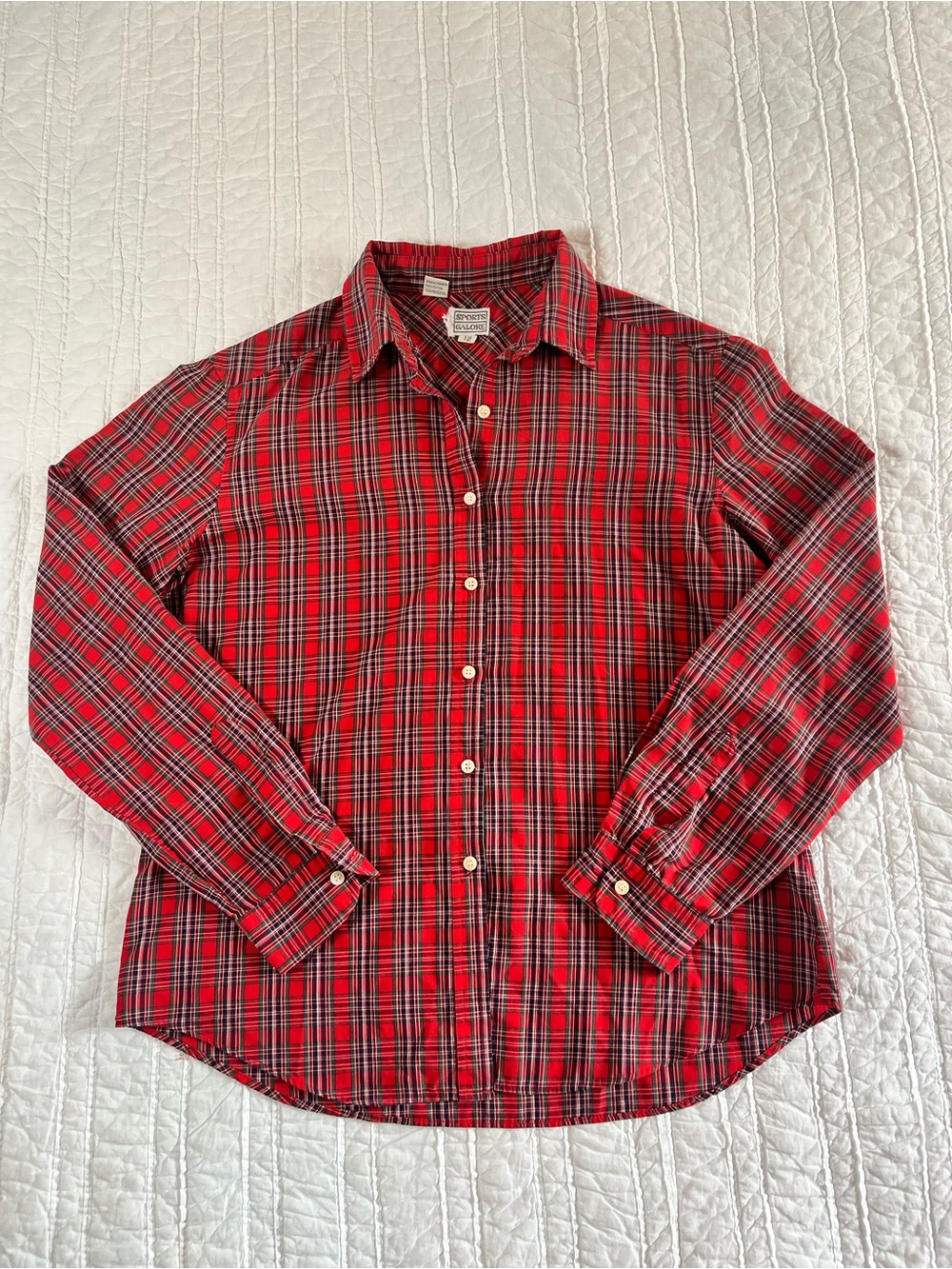 VTG 80s Sports Galore Red Plaid Button Down Shirt Size - M